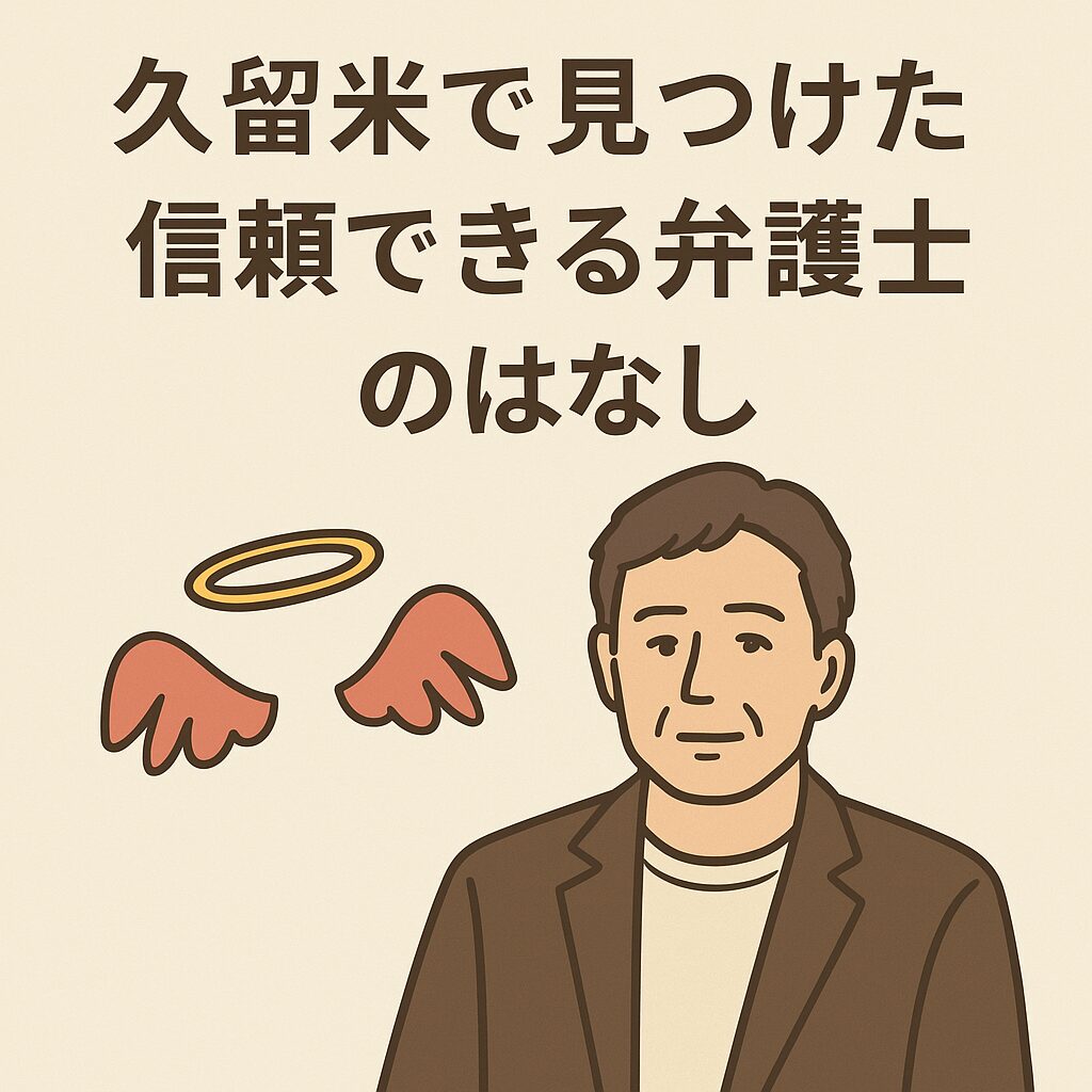 久留米で信頼できる弁護士との出会いを描いた堕天使風イラスト