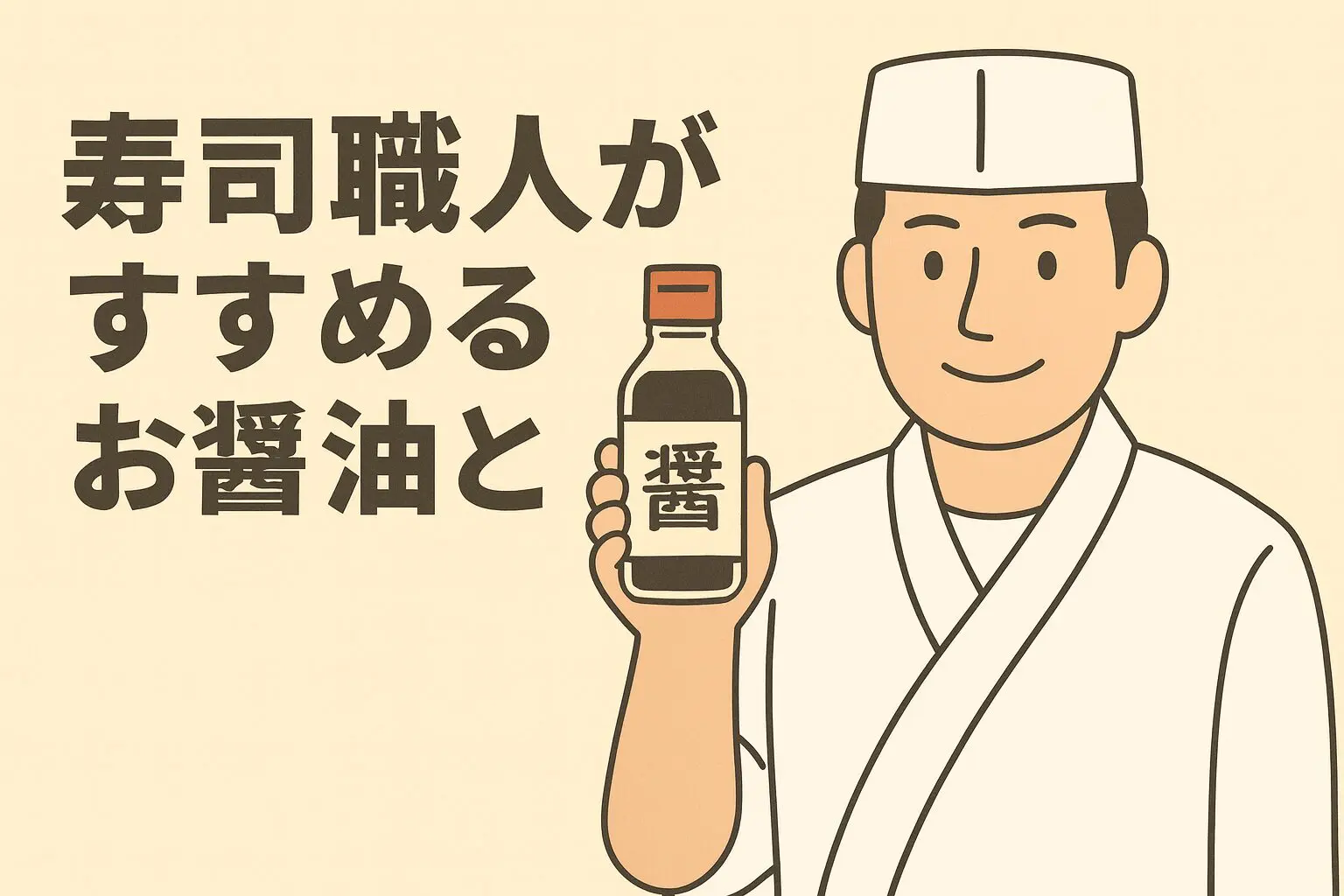 寿司職人がおすすめするお醤油を手に持つイラスト